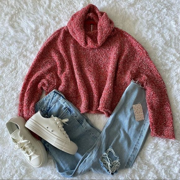 Free People Red Cowl Neck Sweater! - Picture 4 of 13